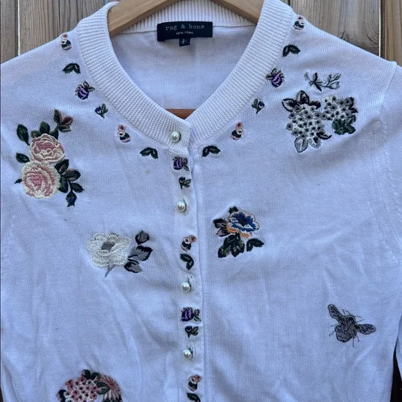rag & bone White Knit embroidered cardigan - Picture 2 of 7